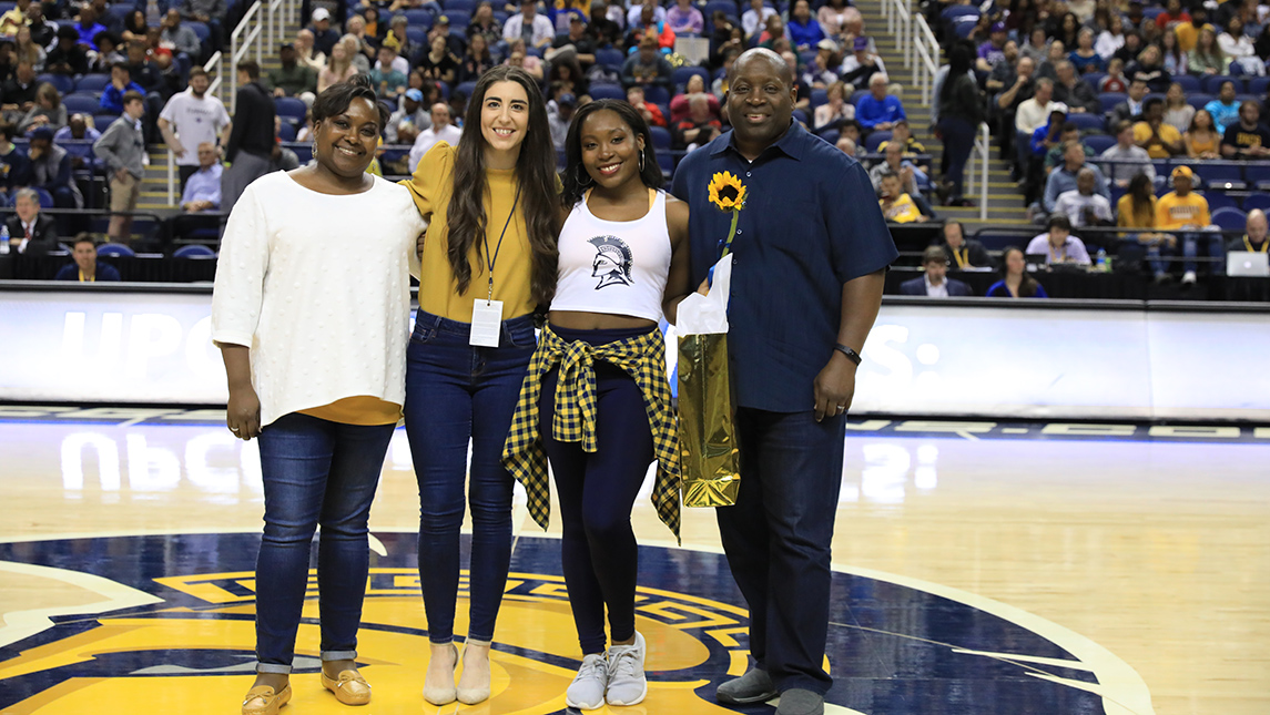 Amanda Stewart, co-caption of the Spartan G's Dance Team, is honored at Senior Night.